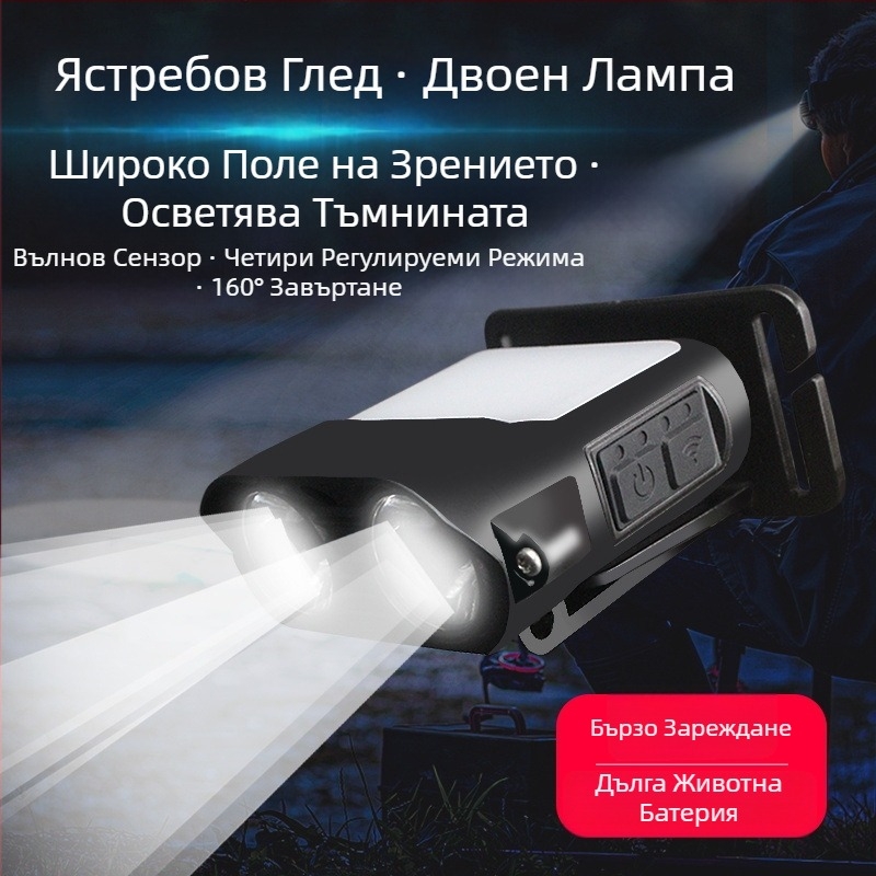 Челна лампа за нощен риболов - презареждаща LED с индукционен превключвател, лека пластмасова конструкция, обхват до 200–500 м