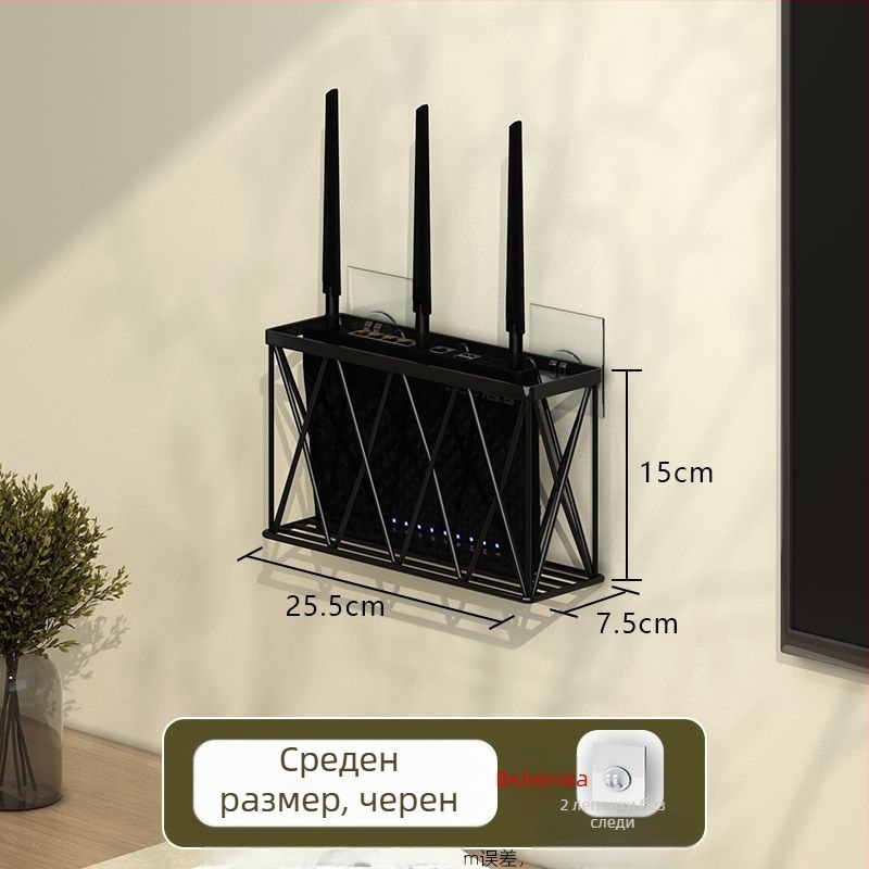 Стена-стойка за рутер и сет-топ бокс - без пробиване, карбонова стомана, модерен минималистичен стил, монтаж с кука, 1-етажна полка, подходяща за кухня, спалня, баня и хол