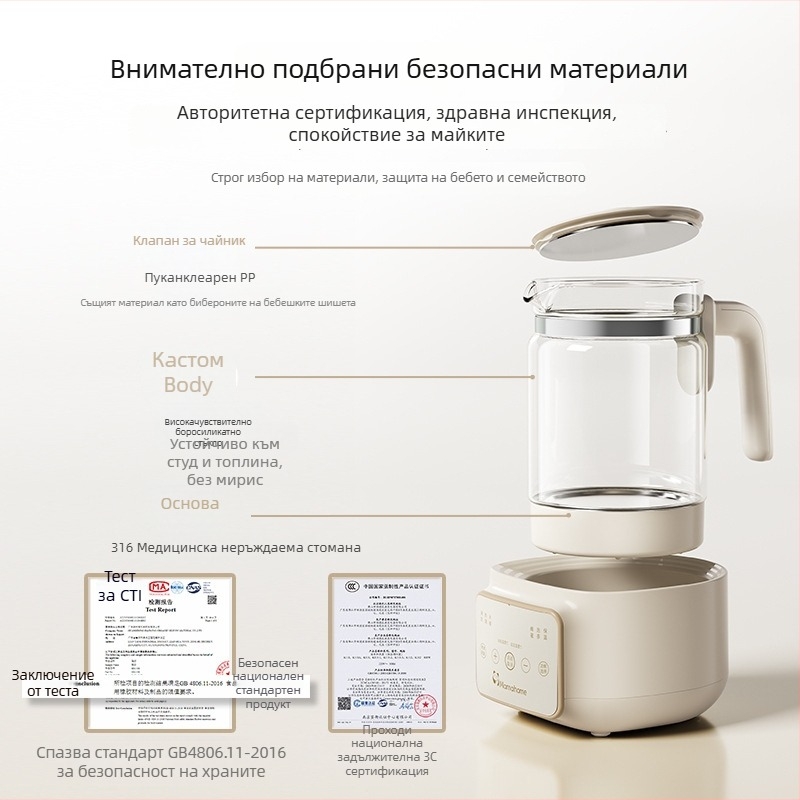 Загрявател за мляко K312 с термостат, чайник, 800W, стъклен корпус, 220V