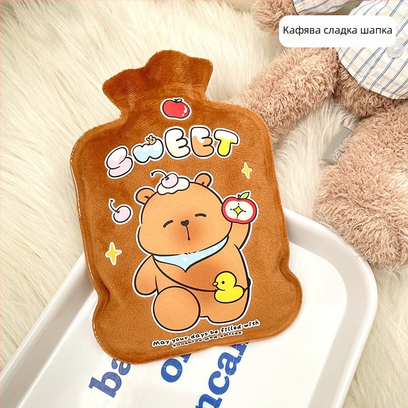 Бутилка за гореща вода, пълна с вода – плюшена велур Teddy, карикатурен стил, подходяща за ръце, крака и корем, нагряване чрез водно injektirane, 38 g