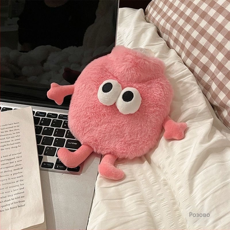 Бутилка за гореща вода, пълнена с вода, фланелена, сладък карикатурен стил, подходяща за затопляне на ръце, 100 g