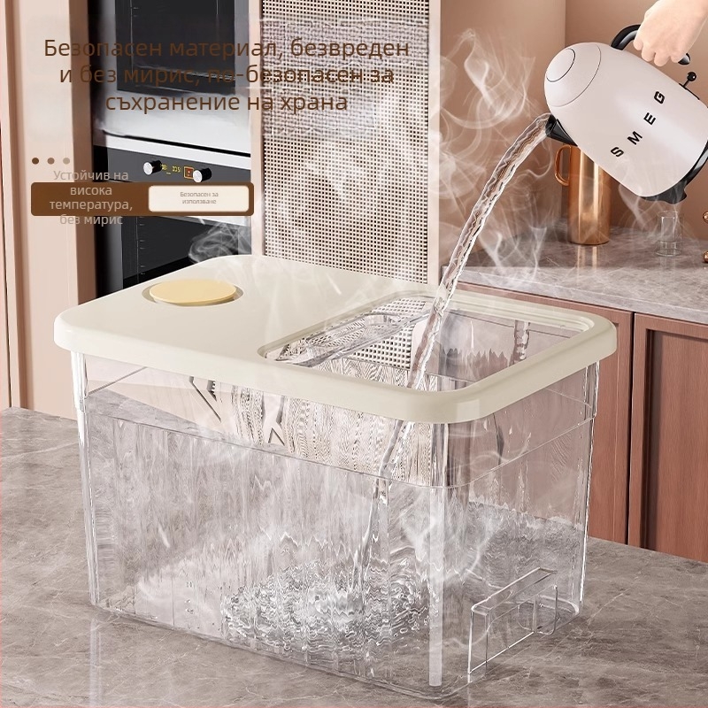 Кутия за съхранение на ориз със запечатан, влагоустойчив и против насекоми дизайн; капацитет 10 л; PP пластмаса; марка Star Saint; възможност за печат на лого; регистрация на дата