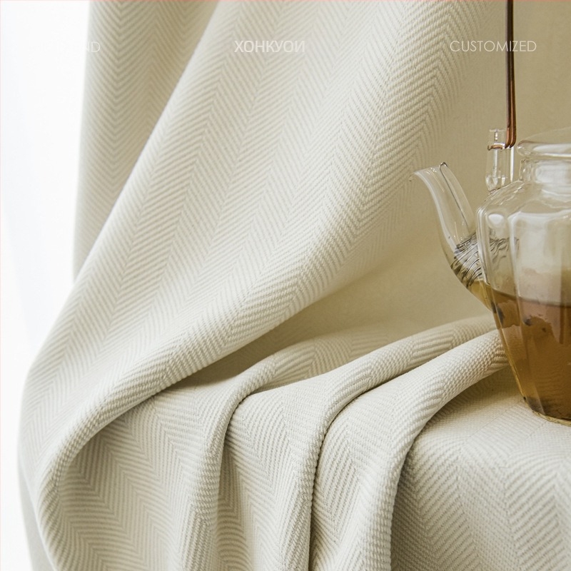 Червени широки жакардови завеси Chenille с модел Херингвон, плътни, 100% полиестер, за спалня и дневна