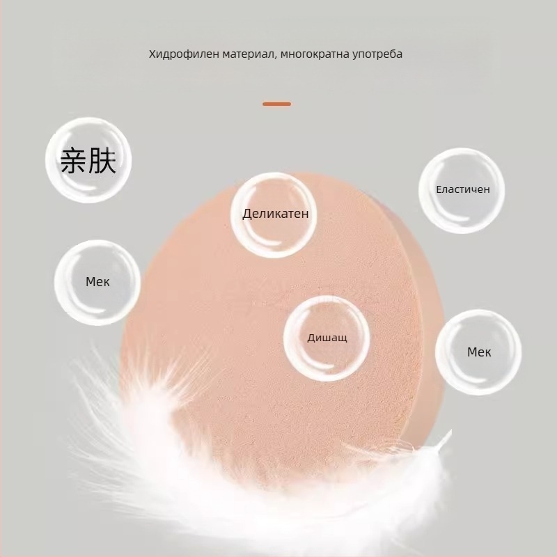 Пудрена гъба с флокирана повърхност, кръгла за мокро и сухо нанасяне, марка Friendly, код Ylhcfp-001, опаковка 1