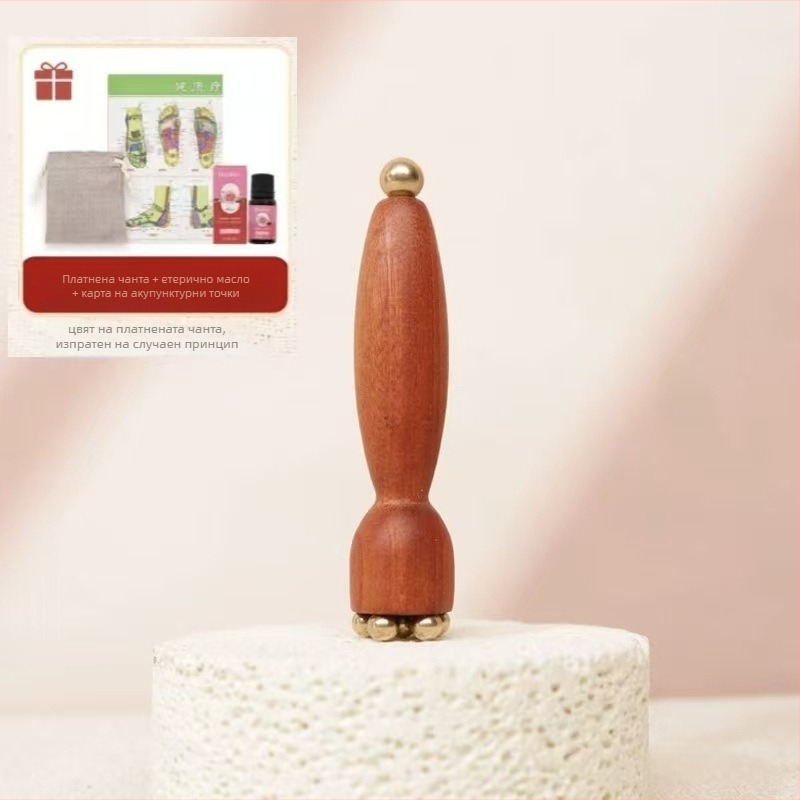 Масажор за очи и лице от Brazilian Rosewood с месингови мъниста, форма лотос, ръчен, без електричество, за общо ползване