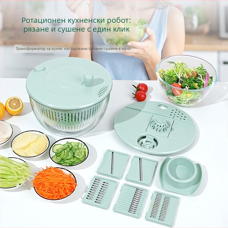 Мултифункционална резачка за зеленчуци с ръчно въртящ се дренажен кош, PET/ABS материали, възможност за печат на лого, стартирана през 2024 г.