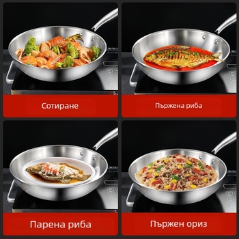 Уок с дъно от 304 неръждаема стомана с три слоя, стъклена капак, дълбочина 9 см, съвместим с индукционни и газови котлони