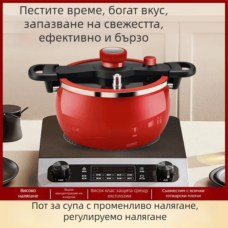 Емайлирана железна тенджера за супа със двойни дръжки, капацитет 5 л или повече, стъклен капак, съвместима с газови и индукционни плочи