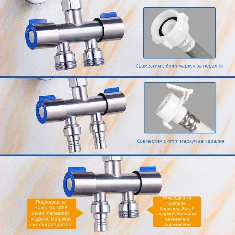 304 неръждаема стомана двуконтролен ъглов клапан, 1 вход/2 изхода, 3-ходов разпределител с превключвател, стенен монтаж