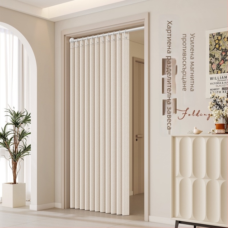 Завеса за врата от плат за дневна, спалня и кухня — имитационен лен, без пробиване на дупки, IN стил, едноцветна