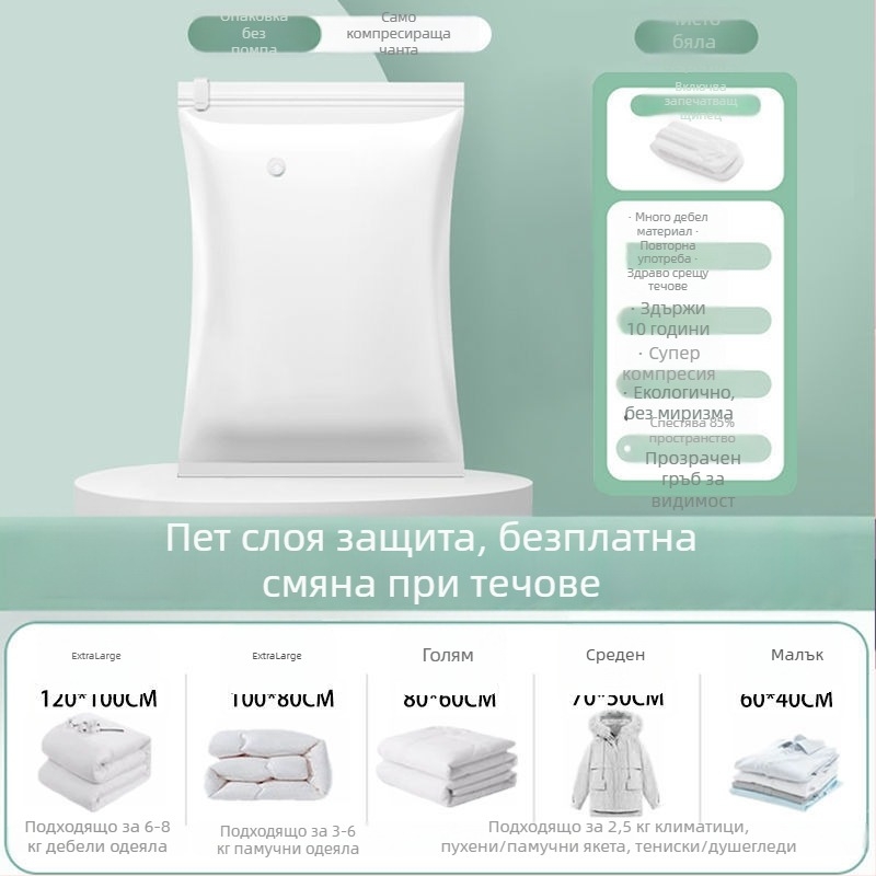 Вакуумна торба за компресия, с дебела конструкция, за съхранение на дрехи и одеяла, модел 2023, без помпа