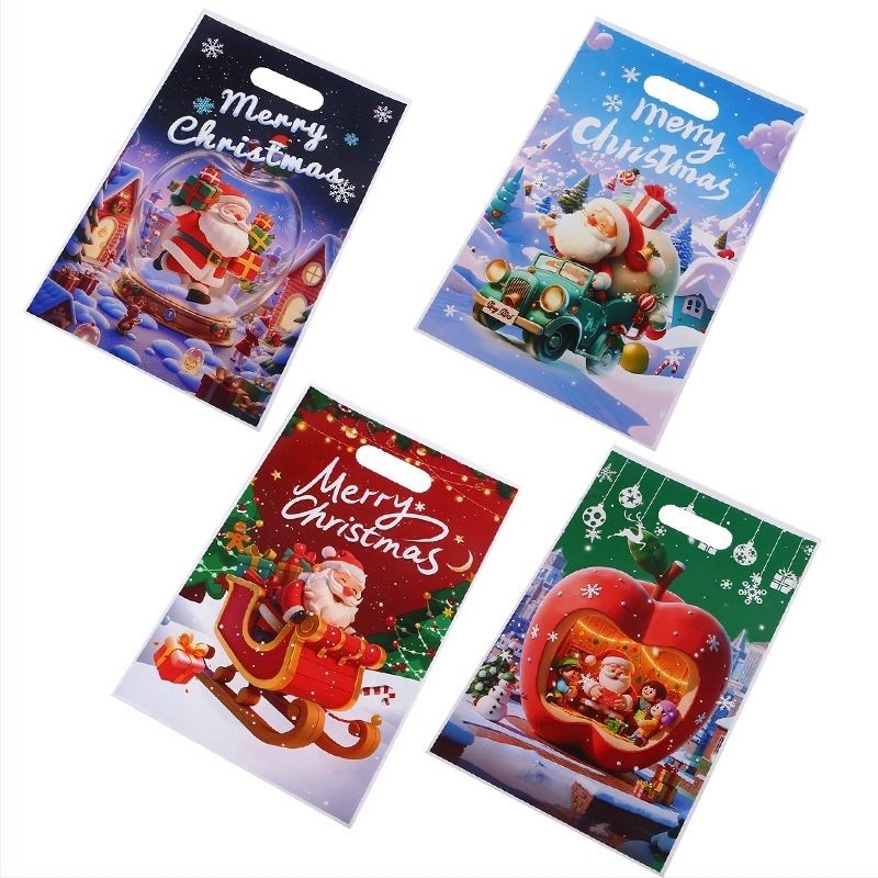 OPP чанта за коледни подаръци с подаръчно опаковане, карикатурен дизайн с бонбони, 50 броя в пакет