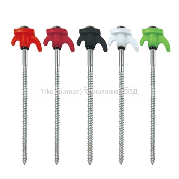 Палатни колчета с резба, въртяща се пластмасова глава, от нисковъглеродна стомана, флуоресцентни
