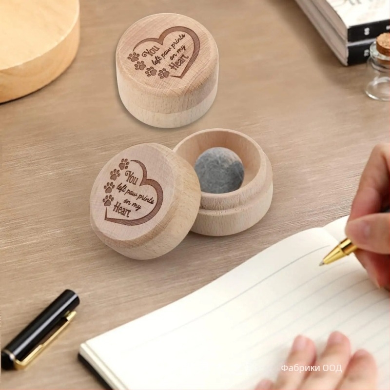 Паметна урна за домашни любимци — кръгла дървена урна с капак, етнически стил, персонализиране по заявка, печат на лого, полу-ручна и полу-механична изработка, за котки и кучета