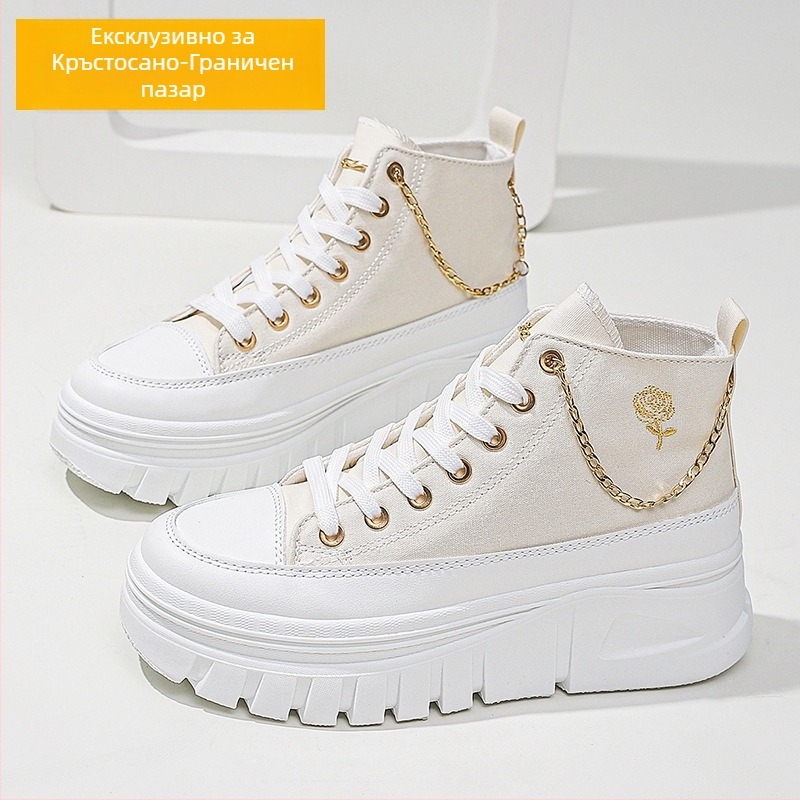 Дамски високи платнени спортни обувки с EVA подметка и EVA междинна пяна, връзки