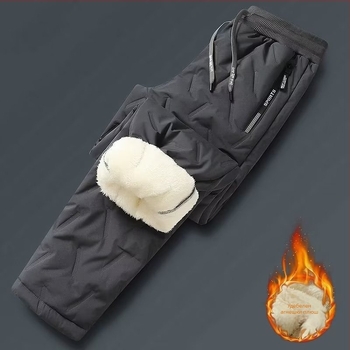 Мъжки зимни п pantalони с памучен пълнеж, полиестрова подплата, прав крак, едноцветни, висока талия