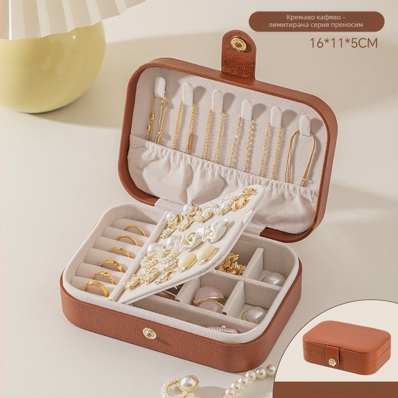Кутия за бижута с многослойна конструкция и голям капацитет, материал Lychee peel, велурена подплата, тегло 0,93 кг, стил Leisure