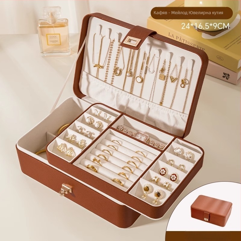 Кутия за бижута с многослойна конструкция и голям капацитет, материал Lychee peel, велурена подплата, тегло 0,93 кг, стил Leisure