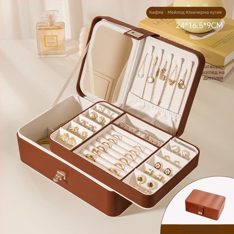 Кутия за бижута с многослойна конструкция и голям капацитет, материал Lychee peel, велурена подплата, тегло 0,93 кг, стил Leisure