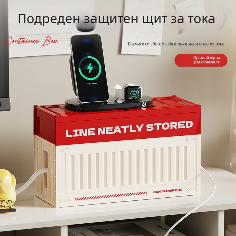 Десктоп кутия за кабели с отделения - може да се подрежда на слоеве, с капак, 2 л капацитет