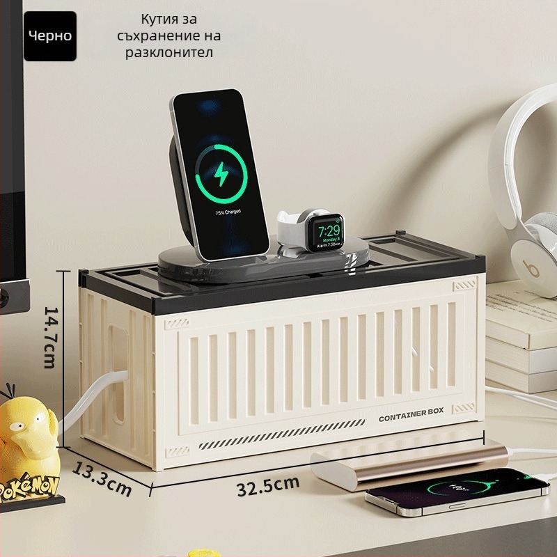 Десктоп кутия за кабели с отделения - може да се подрежда на слоеве, с капак, 2 л капацитет