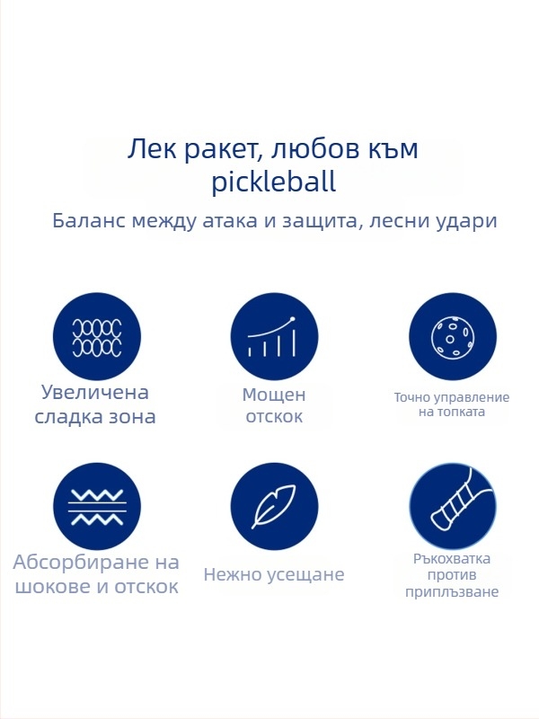 Ракета за пикълбол, фибростъкло, за вътрешни и външни условия, персонализируема, тегло 280 g (за единичен удар), 760 g (за пълен комплект), марка Kenier