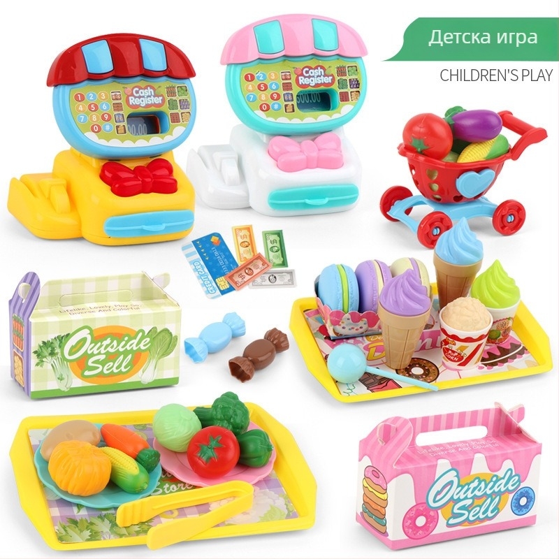 Игрален детски касов апарат със симулация на плащане и реално изчисление със звук и светлина — мултифункционална образователна играчка (Материал: пластмаса; Тип: симулиран касов апарат; Функции: реално изчисление със звук и светлина; Възраст: 4–6 години)