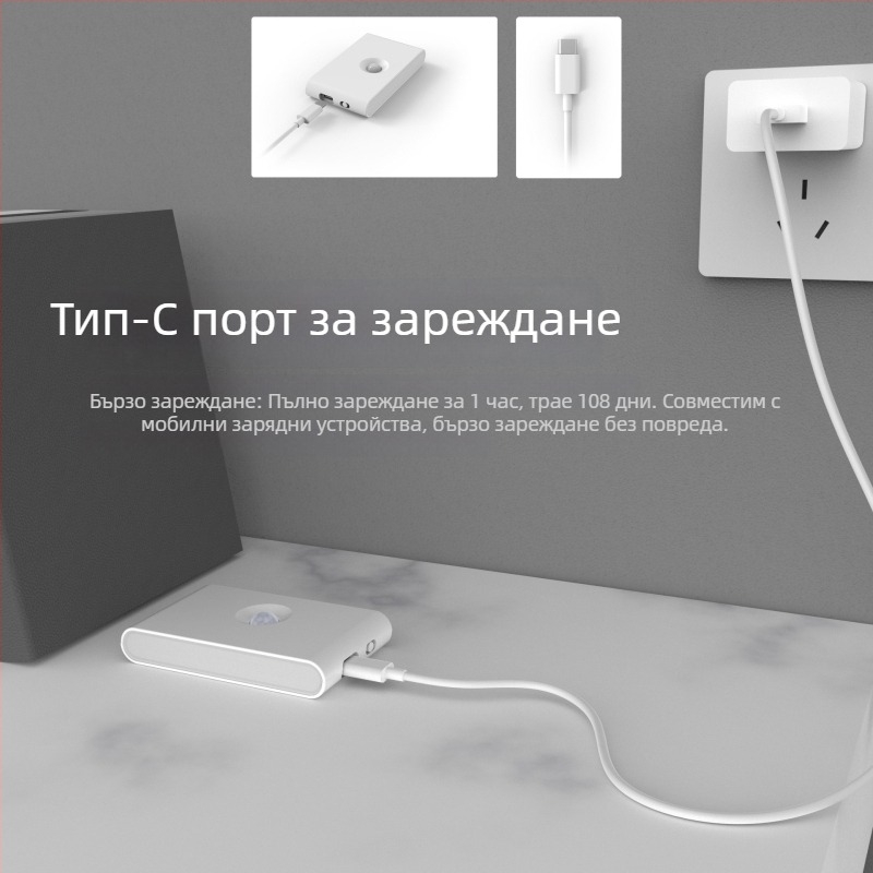 LED лампа с детектор на движение за коридор и стълбище — нощна лампа за спалня с USB зареждане, модерен минималистичен стил, модел 001, марка Other, стартово количество 1, без сертификация