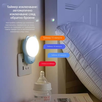 Нощна лампа с интелигентно гласово управление за спалня (ABS абажур, 220V, захранване от контакта, интелигентен контрол)