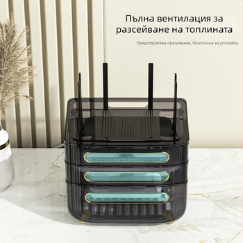 Кутия за съхранение на рутер – 3‑етажен настолен организатор за рутер, модем и сет‑топ кутия, прахоустойчива, пластмасова, без монтаж и пробиване, стил лайт лукс