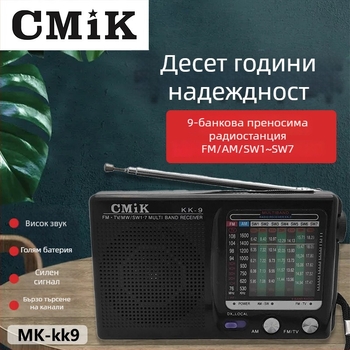 Преносимо радио за възрастни с вграден високоговорител, ръчно настройване, моно звук, MP3 поддръжка, батерия под 1000 mAh