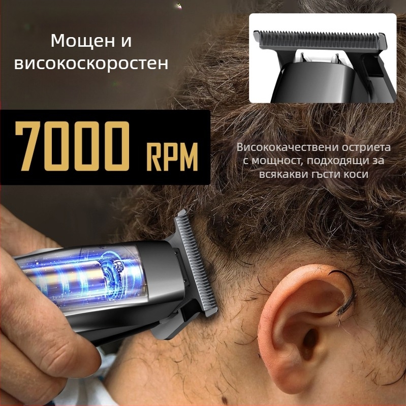 Електрическа машинка за подстригване Kikido 312 с керамични ножове, вградена батерия 1200–2000 mAh, шум 36–45 dB, сменяема и измиваща глава, мотор с четки, корпус с електроплавено покритие