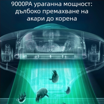 Ръчен вакуум за акари с ултравиолетова стерилизация и циклонна дюза, кабелно захранване, кабел около 4 м, прахосборник над 0,4 л