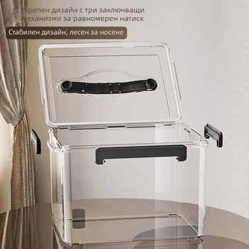 Затворена прозрачна PET кутия за съхранение с дръжка — удебелен дизайн, подходяща за дом и офис, прахо- и влагозащитна.