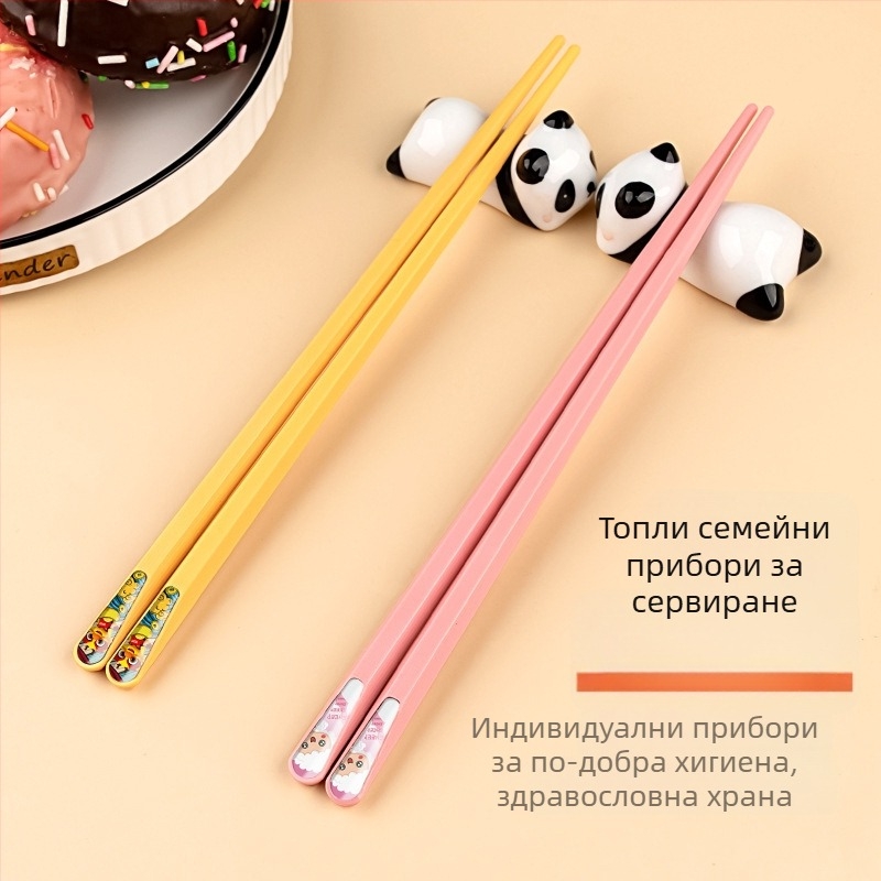 Палочки за хранене за семейство, 5 чифта, влагозащитни и против подхлъзване, PET материал, мотив карикатура