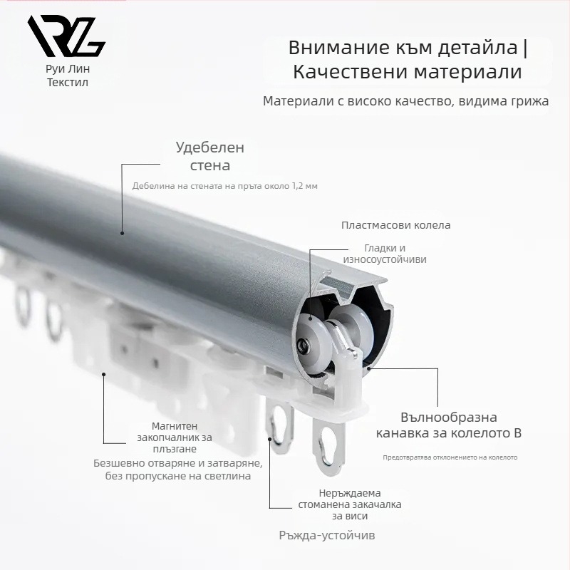 Алуминиева завесна пръчка с релса, странично и горно монтирана, единична и двойна пръчка, персонализируема, модерен скандинавски стил
