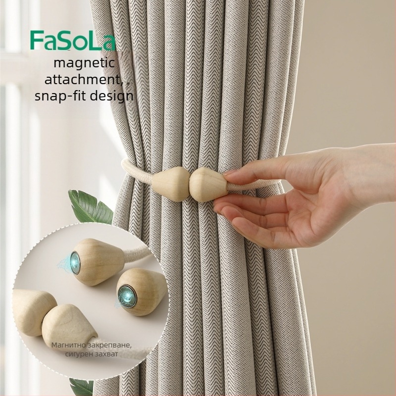 Завесни връзки с магнитно копче, от твърдо дърво, редкоземен магнит и памучно въже