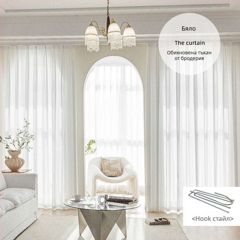 Полиестерова прозоречна мрежа с embossed дизайн — слънцезащита, термоизолация и засенчване; Нордичен стил; подходяща за ъглов прозорец, дневна и спалня