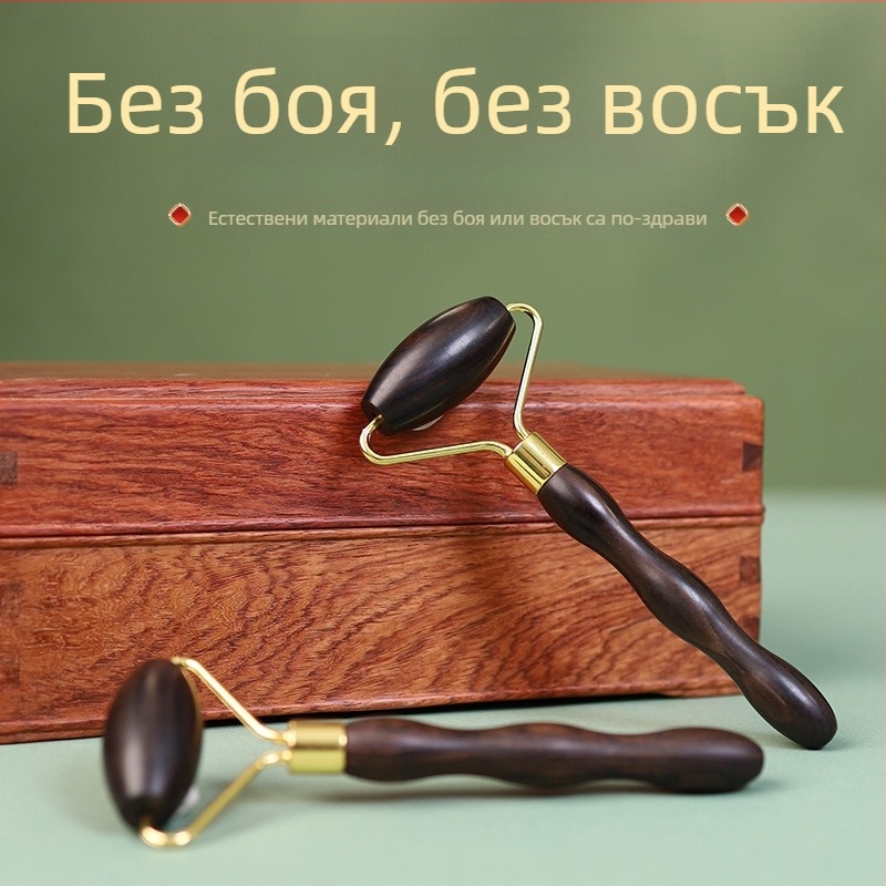 Дървен ролер за лице – ръчен масажор, масаж на лице и стягане на кожата; материал: дърво; без електричество