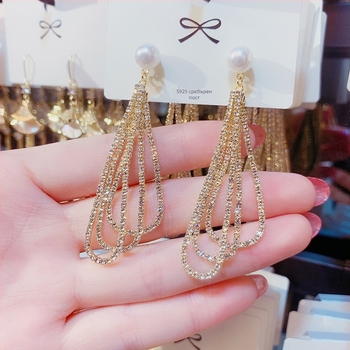 Женски обици с три слоя пискюли, златно покритие, 925 стерлингови иглички