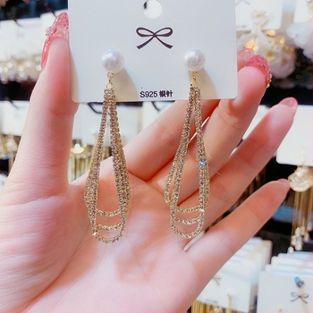 Женски обици с три слоя пискюли, златно покритие, 925 стерлингови иглички