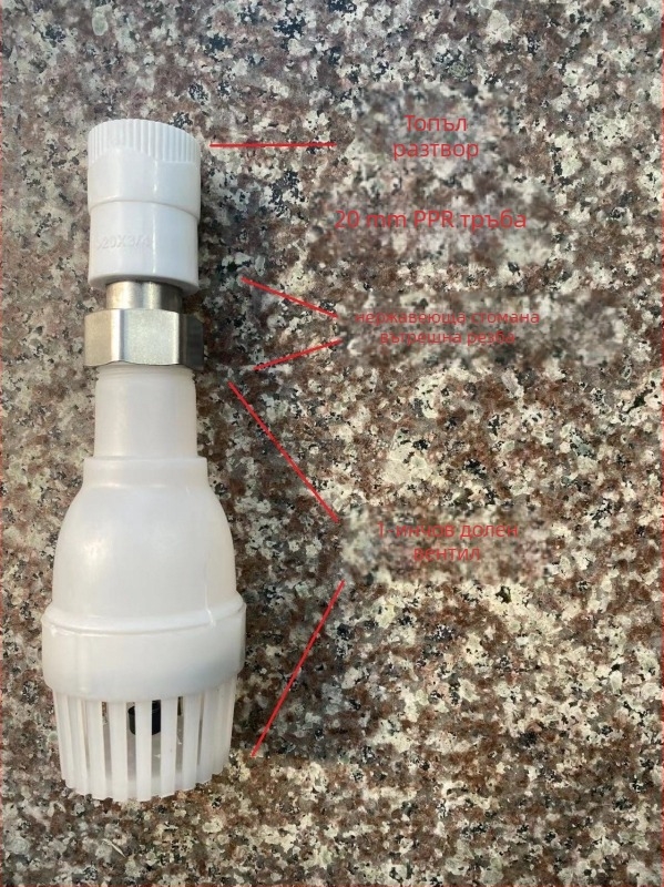 Самозасмуваща водна помпа с долен клапан, пластмасов обратен клапан и филтърна мрежа