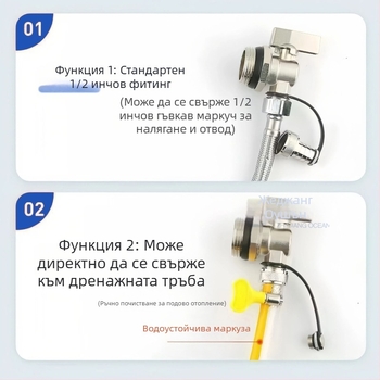 Дренажен клапан за подово отопление, меден, с медно-никелово покритие, спирално монтиране, за водни системи