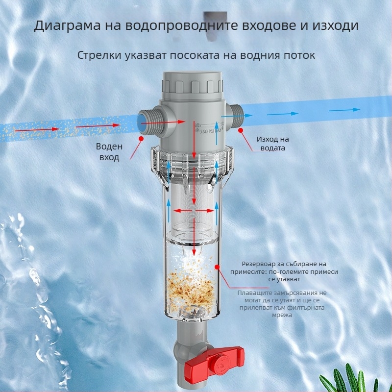 Разтегателен филтър за аквариум с мрежа 10–200, седиментационна камера и шаров клапан (филтърна материя)