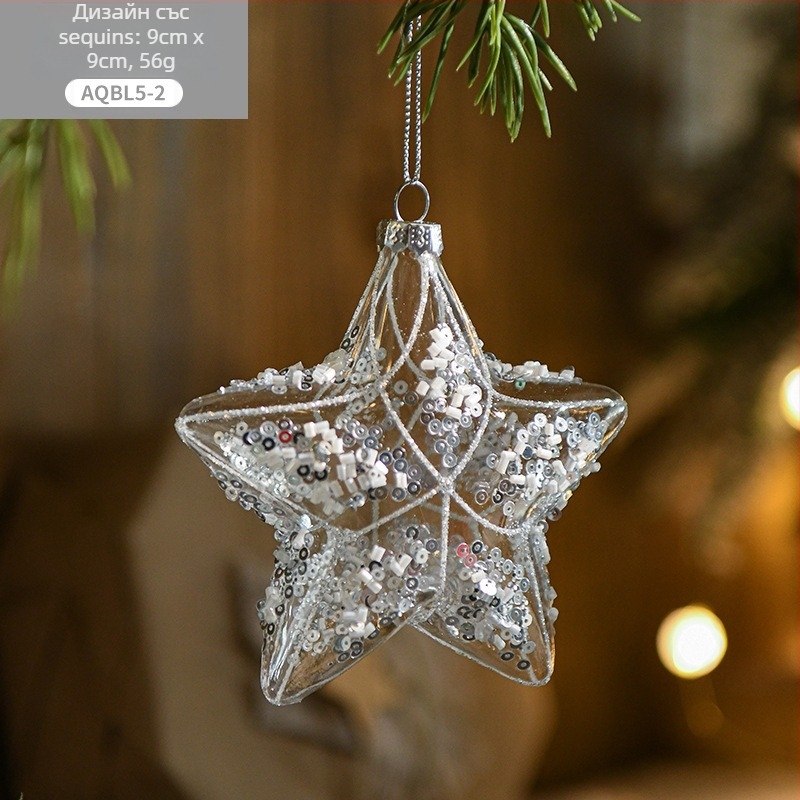 Прозрачно стъклено коледно топче - украса с кристални пайети; ръчно изработено, модерен минималистичен стил; подарък за колеги и приятели