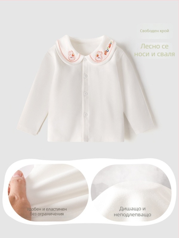 Унисекс детска поло риза с дълъг ръкав и лацелово-яка, 100% памук; подходяща за пролет, есен и зима; модели: животни, карикатури, букви, цветя