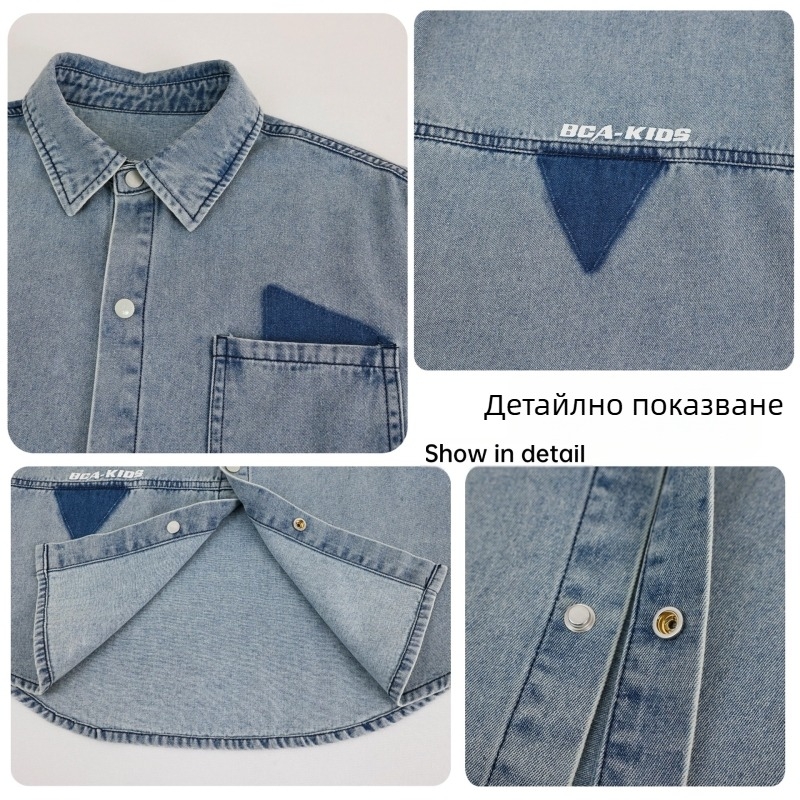 Дънково яке-риза за деца, свободен стил, едноредово закопчаване, 60% памук 40% полиестер, пролет 2025