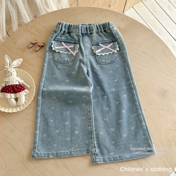 Детски момичешки дънкови панталони с разширени крачоли, 90% памук, средно висока талия, за деца 3–8 години, есен