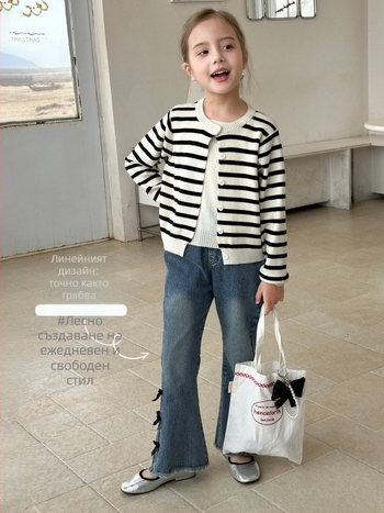 Дънки за момичета, casual деним от памук, средно повдигната талия, мека обработка, 50,9% памук, шарки: едноцветни, карикатури, букви