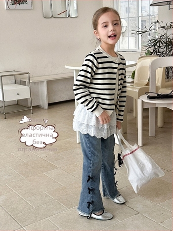 Дънки за момичета, casual деним от памук, средно повдигната талия, мека обработка, 50,9% памук, шарки: едноцветни, карикатури, букви